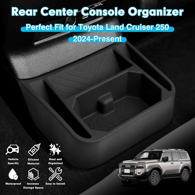 Canvcle Rear Center Console Organizer for 2024-2025 2026 Toyota Land Cruiser LC250 5-Seat Accessories, Rear Seat Organizer Insert Tray, Rear Aisle Storage Box Under Air Vent Tray Silicone Material