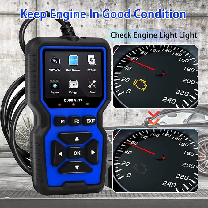 V519 OBD II Car Scanner, Diagnostic Error Finder, Fault Code Detection and Real-Time Data Stream, Compatible with All OBD II Protocol Vehicles from 1996+