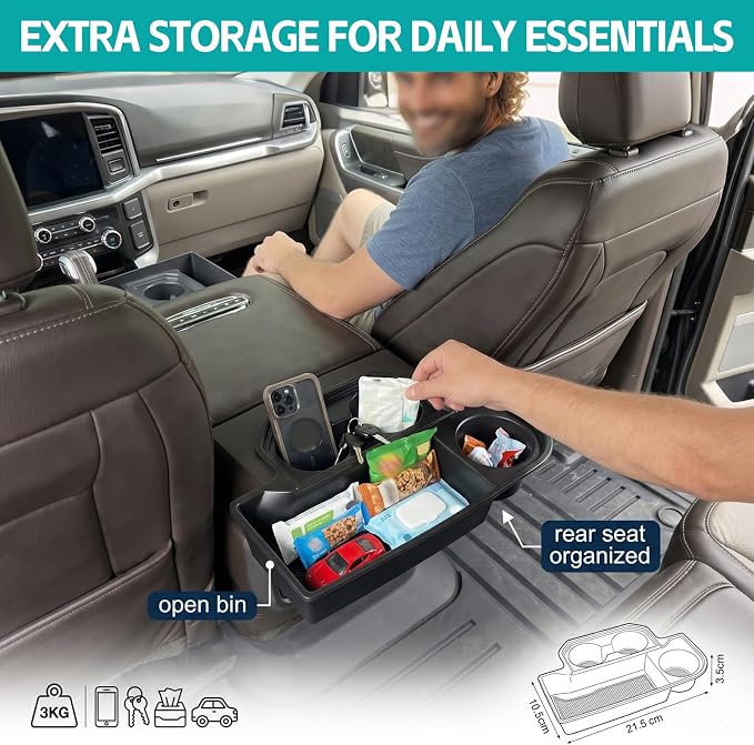 Backseat Cup Holder Insert for 2015-2020 Ford F150 & 2017-2022 F250 F350 F450 Accessories, Rear Center Console Armrest Cup Holder Organizer Tray Drink Holder, Full Console w/Bucket Seats ONLY
