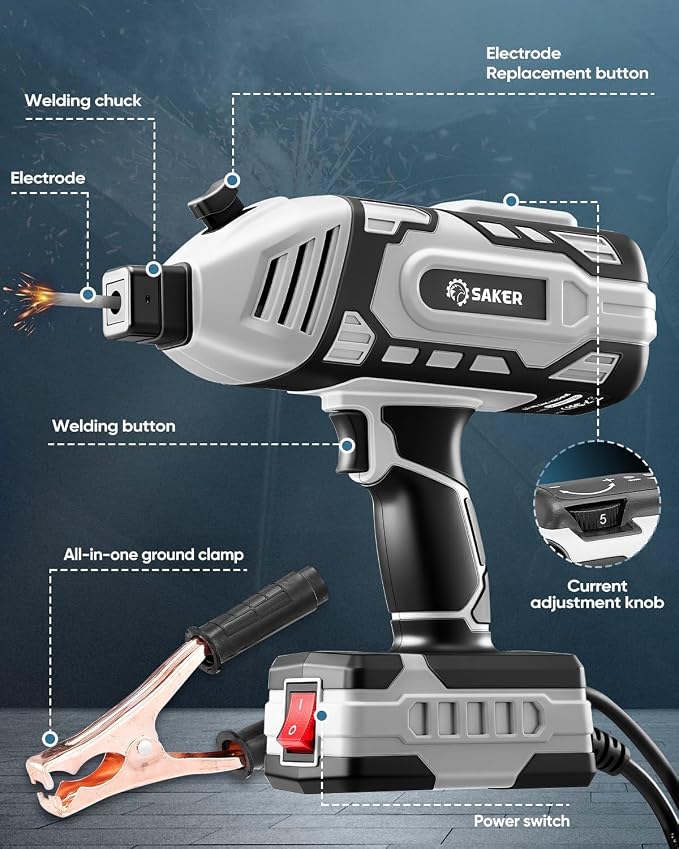 Saker Portable Welder Handheld Welding Machine with 5-Level Current Adjustment, IGBT ARC Welder Gun with 40 Welding Rods, 110V Plug & Play for DIY Home Garage Metal Welding