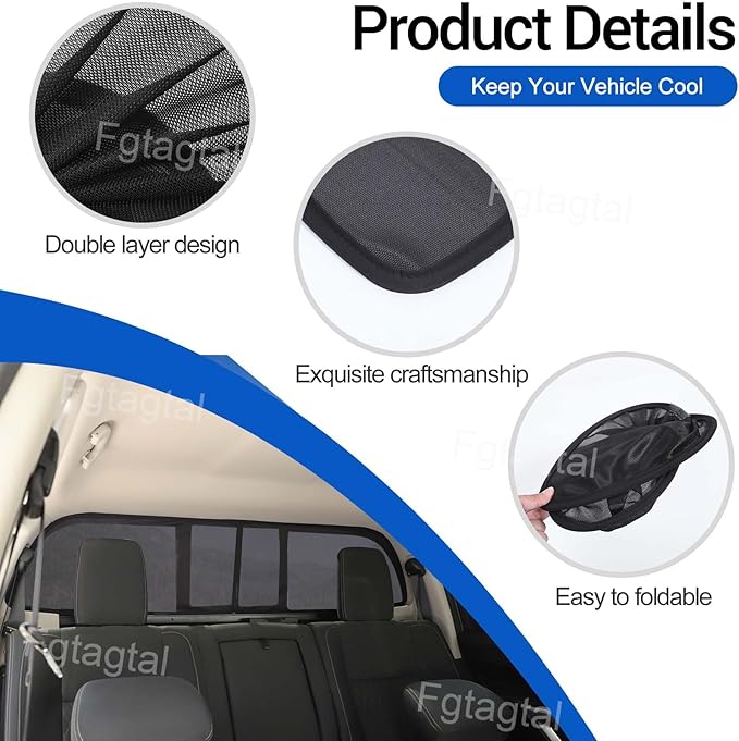 Car Rear Trunk Window Shades Compatible with Nissan Titan 2016-2023, Trunk Window Screens Mesh Sun Shade Glare Shield and UV Rays Protection and Keeps Vehicle Cool, 2PCS