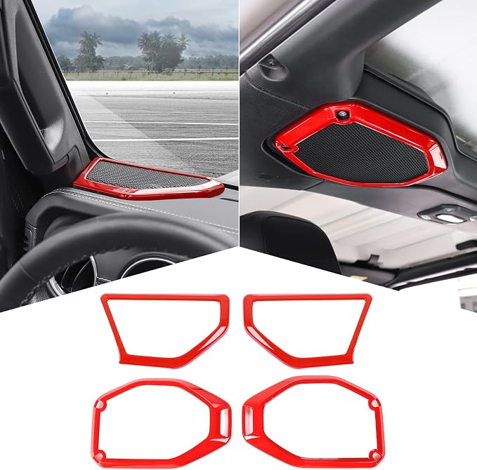 A Pillar Speaker Trim Cover & Roof Speaker Audio Trim Cover Ring Kit Decoration Interior Accessories for Jeep Wrangler JL JLU & Gladiator JT 2018-2022,Red