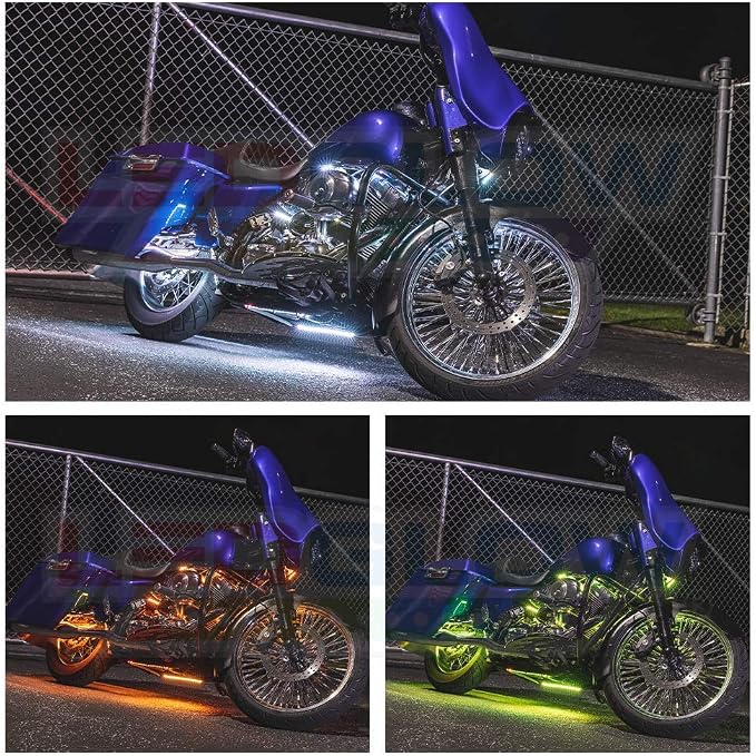 LEDGlow 10pc Advanced Million Color LED Motorcycle Accent Underlow Light Kit - 15 Solid Colors - 6 Patterns - Multi-Color Flexible Strips - Includes Waterproof Control Box & 2 Wireless Remotes