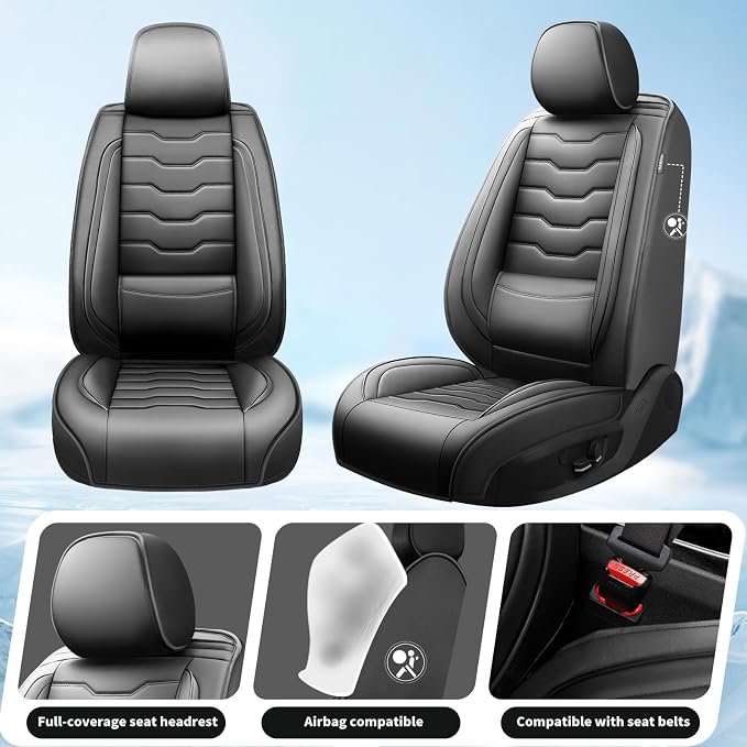 Fit Camry Car Seat Covers Premium Leather for Toyota Camry 2015-2025 2026. Waterproof， Anti-Slip, Scratch-Resistant & All-Weather Seat Cushion Protector (Full Set, Black)