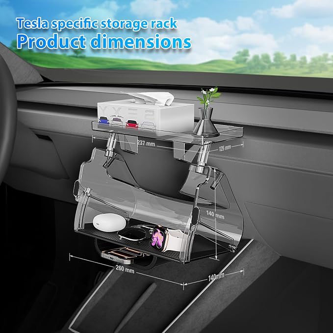 for Tesla Under Screen Storage, Open and Close Hideable Center Console Organizer Tray with Anti-Slip Silicone Pad, for Tesla Model 3 Highland 2023-2024 2025, Model Y 2024-2025