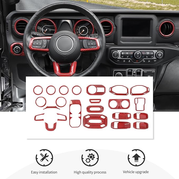 23PCS Full Set Interior Decor Trim Kits Fit for 2018-2023 Jeep Wrangler JL JLU & Gladiator JT 4Door Dashboard Cup Holder Headlight Switch Gear Shift Roof Speaker Map Light Inner Door Bowl Trim