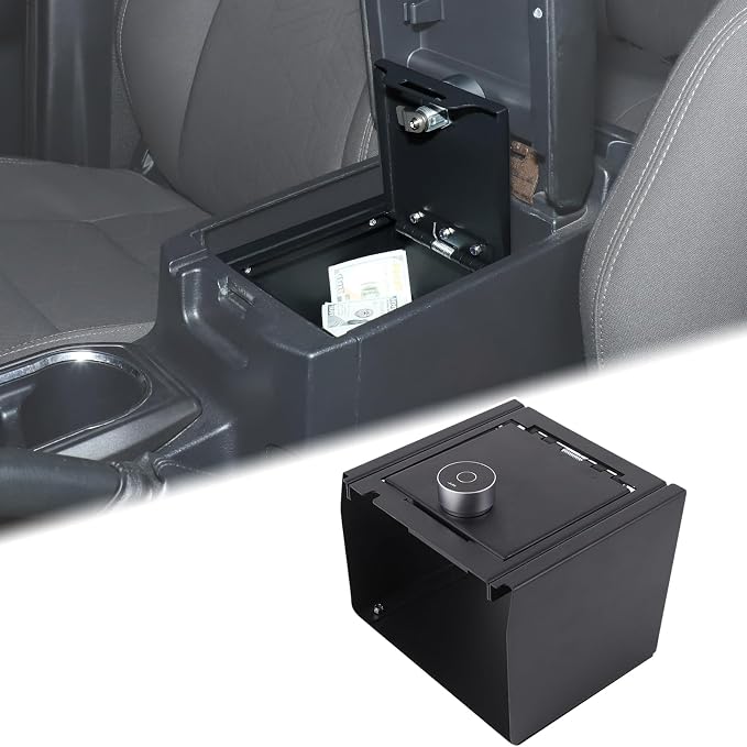 Aunginsy Center Console Lock Safe Box Compatible with Toyota Tacoma 2016-2023, Car Anti-Theft High Security Armrest Lock Box Storage Organizer Tray Vault with Biometric Fingerprint Lock Accessories