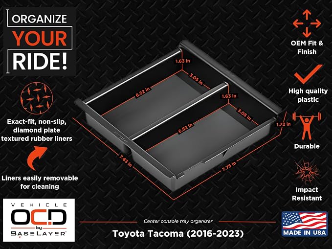 Vehicle OCD - Center Console Organizer Tray for Toyota Tacoma (2016-2023) - Made in USA - SLX126