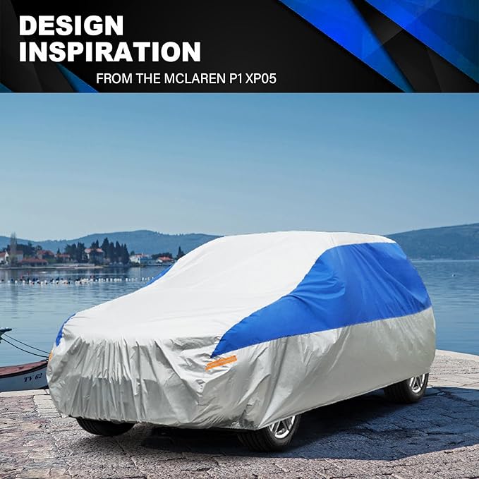 GUNHYI SUV Car Cover Waterproof All Weather for Automobiles, Outdoor Full Car Cover Snowproof Windproof UV Protection, Universal Fit for SUV. (Fit SUV Length 191-201 inch, Silver)