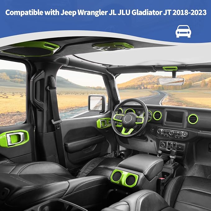 RT-TCZ for Wrangler JL Interior Trim Kit Compatible with Jeep Wrangler JL JLU Gladiator JT 2018-2023 Green Interior Accessories 23pcs