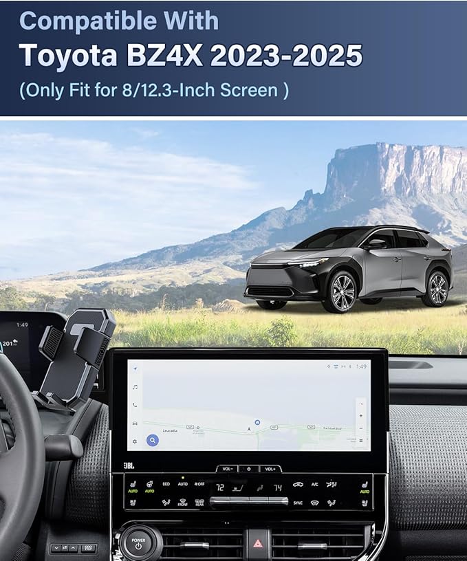 PZK Car Phone Holder for Toyota BZ4X 2023-2025/ Subaru Solterra 2023 2024 2025 Accessories 8/12.3-Inch Screen Fixed Clip Auto Lock Car Phone Mount 360° Rotate Fit for 4-7 Inch Phones Thick Case