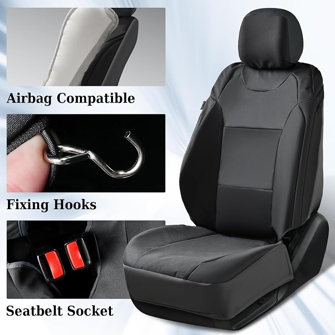 Coverado Front Seat Covers, Waterproof Canvas Seat Protector for Car Seat Cushions for Kids & Dogs, Compatible with 2015-2024 Ford F150 & 2017-2024 Ford F250 F350 F450(Black, 2PCS)