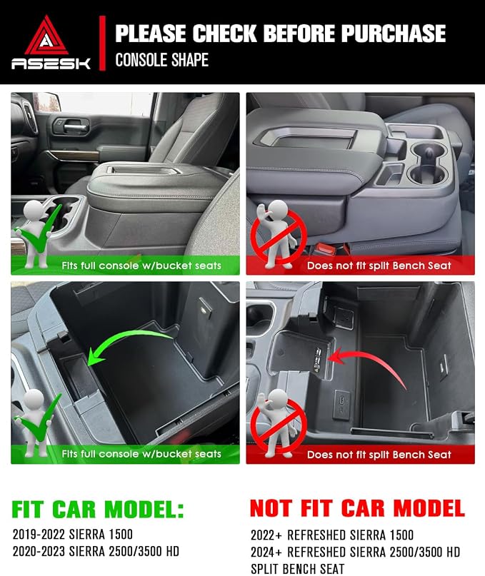 For 2019-2022 Chevy Silverado/GMC Sierra 1500& 2020-2023 Silverado/Sierra 2500HD 3500HD Center Console Armrest Organizer ABS Materials