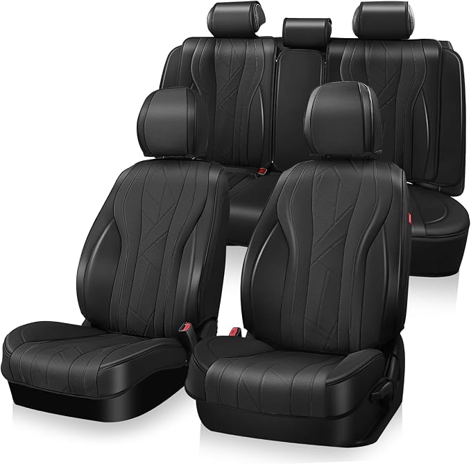 Auto Dynasty Car Seat Covers Full Set, Anti-Slip Automotive Interior Covers with Storage Pocket, Breathable Car Seat Protectors, Airbag Compatible, Universal Fit Most Vehicles, Black (Touring Series)