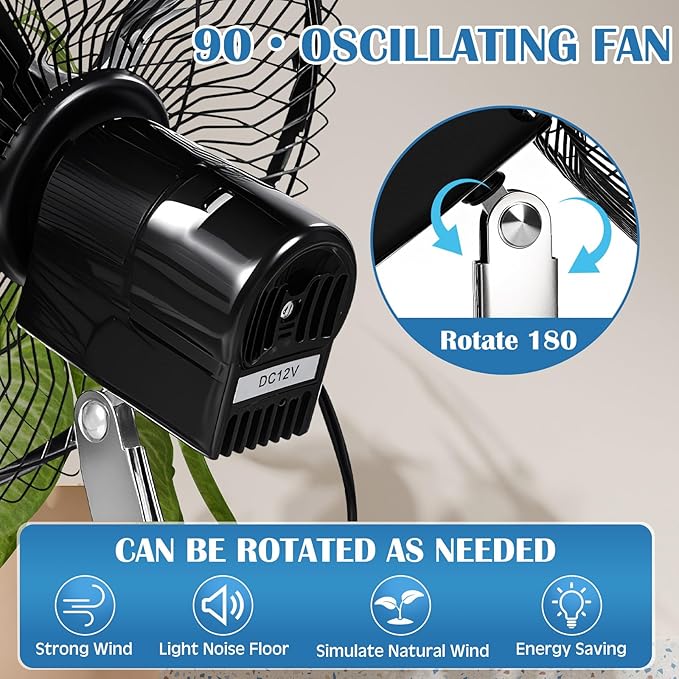 Tujoe 2 Pcs Portable Car Fan with Car Cigarette Lighter Electric Cooling 12 Volt Oscillating Fan 12 Volt Fan Automobile Vehicle 360 Degree Swivel Fan with Clip for Car Truck Supplies, Black (10 Inch)