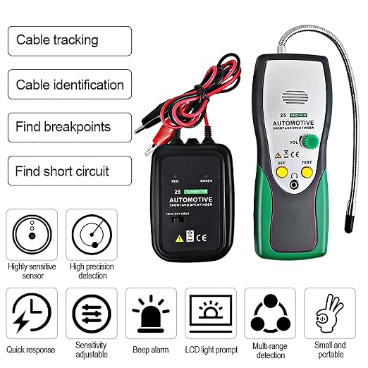 Automotive Short and Open Finder Circuit Tester, Angchun DC 6-24V Car Circuit Breaker Finder Wire Tracer Electrical Adjustable Short Detector Diagnostic Test Tool with Power Probe for Vehicle Repair
