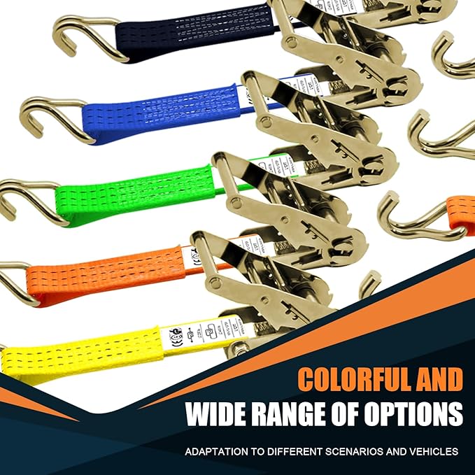 1.5 inch Ratchet Straps Heavy Duty 8 Pack 1-1/2 in x 12ft Cargo Load Tie Down Strap Double J Hook Orange 2200lbs Working Load for Trucks