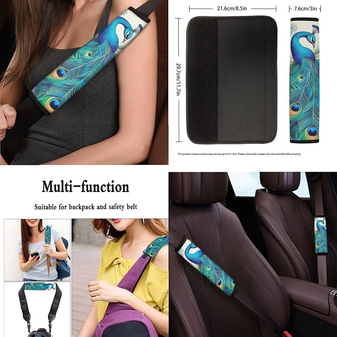 Peacock 13 PCS Car Seat Covers Full Set Classical Chinoiserie Peacocks Print Car Front Back Seat Cover Steering Wheel Cover, Peacock Feather Seat Covers Fit Auto SUV Trucks