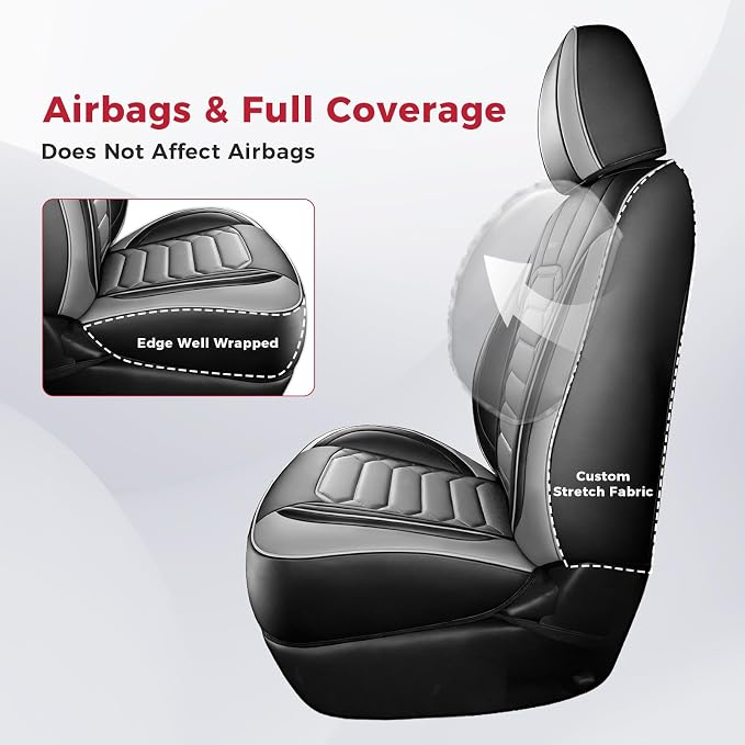 FREESOO 2 Front Tacoma 2005-2023 Seat Covers Custom Fit for Toyota Tacoma Double Crew Cab Faux Leather Pickup Truck Seat Covers (2 PCS Front, BlackGrey)