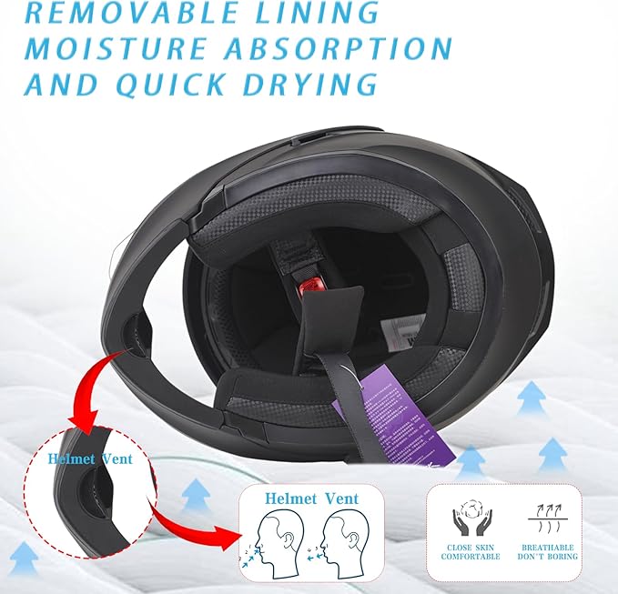 Motorcycle Bluetooth Modular Helmet, DOT FMVSS-218 Approved Flip Up Full Face Motorcycle Dual Visor Helmet, with Dual Speakers and Microphone, for Adults Men and Women