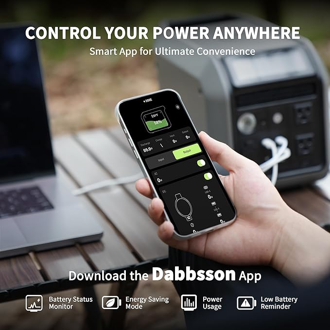 Dabbsson 298Wh Portable Power Station, 300W Solar Generator, 1.5X Extended Runtime,2xPure Sine Wave AC Outlets,60W USB-C, Smart APP, 300E Semi-Solid LiFePO4 Battery,for Outdoor Camping, Travel