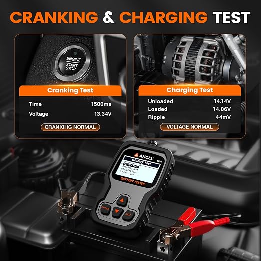 ANCEL BT310 12V 24V Car Battery Tester, Lead-Acid & Lithium Battery Load Tester for 100-2000 CCA, Test Automotive Battery Health, Cranking & Charging System for Car Truck Motorcycle RV ATV Boat & More