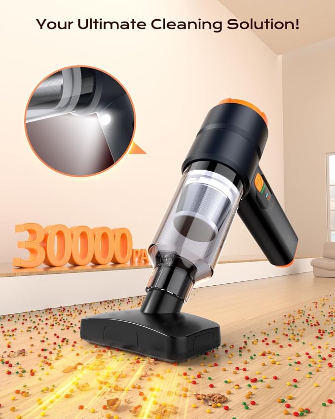 Portable Cordless Car Vacuum,4-in-1 Handheld Cordless Vacuum with 30000Pa Suction,130000 RPM,6800mAh Battery,10 Nozzles,Rubber Paint Material for Car,Home,Birthday Gifts for Men Dad Husband(Ink Black)