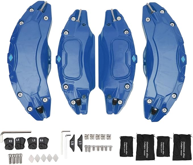 Caliper Covers Set of 4 Compatible with Accessories, Brake Caliper Cover Front Rear Aluminum Alloy, Brake Caliper Covers for 2020-2023 19 20in Wheels hub (Blue)