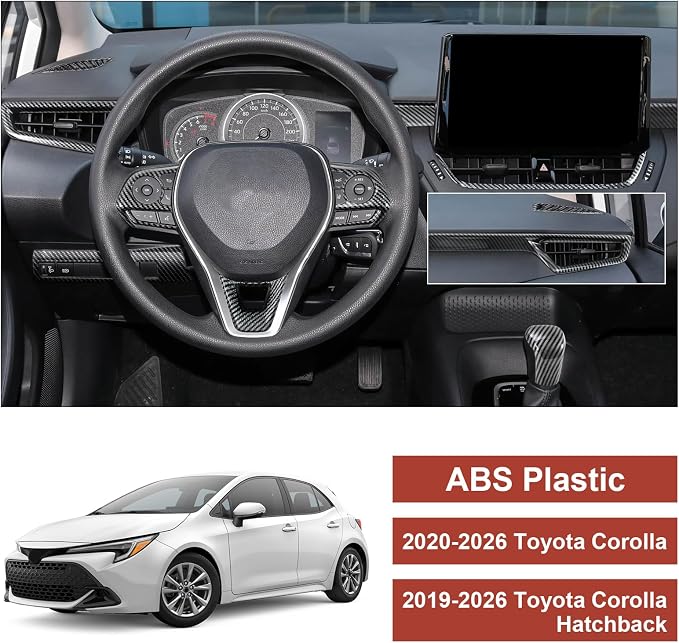 11PCS Carbon Fiber Interior Kit Accessories Compatible with Toyota Corolla 2020–2026 Sedan & 2019–2026 Hatchback