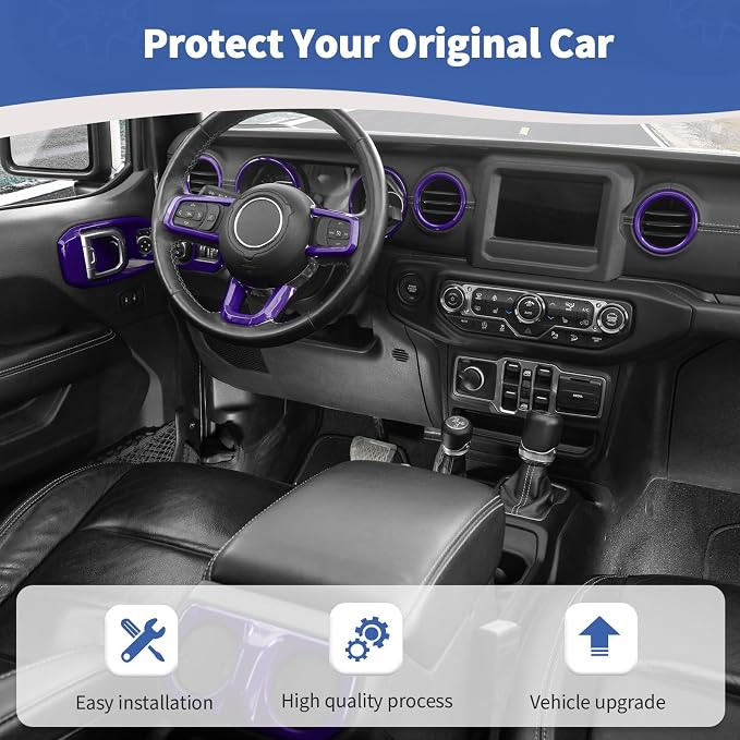 RT-TCZ for Wrangler JL Interior Trim Kit Compatible with Jeep Wrangler JL JLU Gladiator JT 2018-2023 Purple Interior Accessories 23pcs