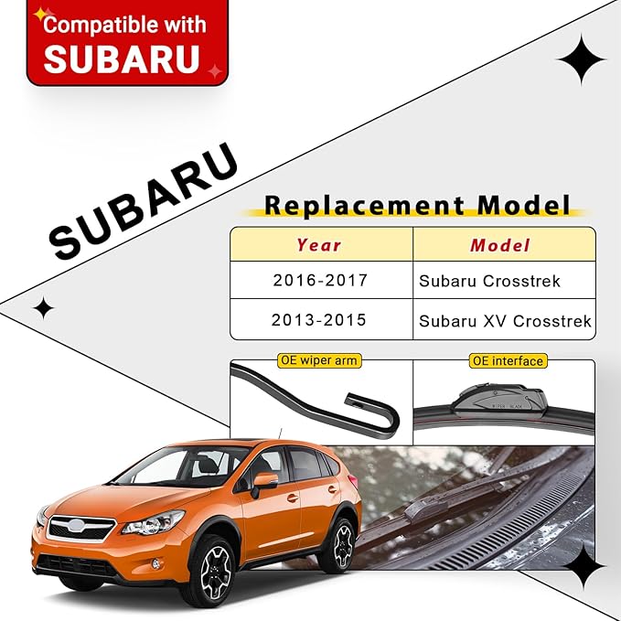 Windshield Wiper Blades Replacement for 2016 2017 Subaru Crosstrek / 2013 2014 2015 Subaru XV Crosstrek Original Factory Quality Front Rear Wipers Blade Set - 26" 16" 12" (Pack of 3)