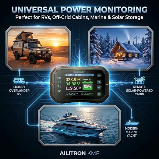 KMF Smart WiFi Battery Monitor Bluetooth with 400A Shunt, 80V High Precision Smart Shunt Voltmeter Coulometer for LiFePO4, Lithium, AGM - Real-time SOC% Ah Tracking for RV, Van, Solar Storage