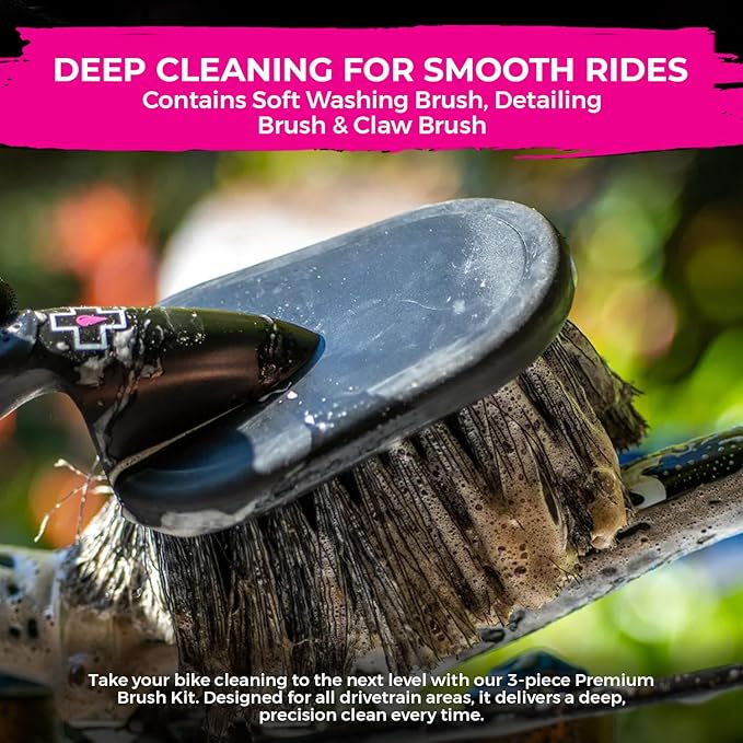 Muc-Off C3 Ceramic Dry Chain Lube 120ml + 3X Premium Bike Brush Set | Premium Bike Chain Lubricant with UV Tracer Dye | Ideal for Dry and Dusty Conditions