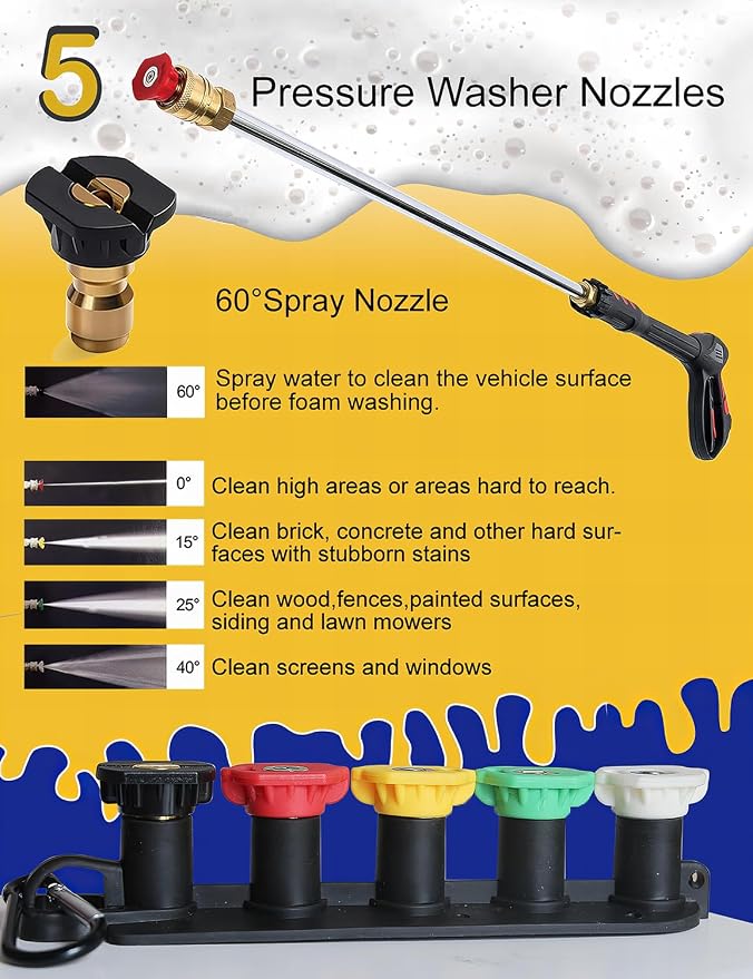 BOSEA Premium Foam Cannon with Pressure Washer Tips and Nozzle Holder, Nickel-Plated Copper, Durable | Dense Foam, Car Soap Dispenser for Pressure Washer, Car Wash Soap Sprayer with 1/4" Connector