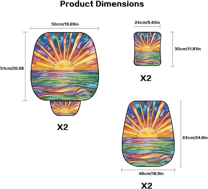 Car Seat Covers Set, 2 - Front Seat Full Set, Colorful Sunset Honeycomb Knit Fabric, Breathable & All - Season Universal Automotive Seat Protectors