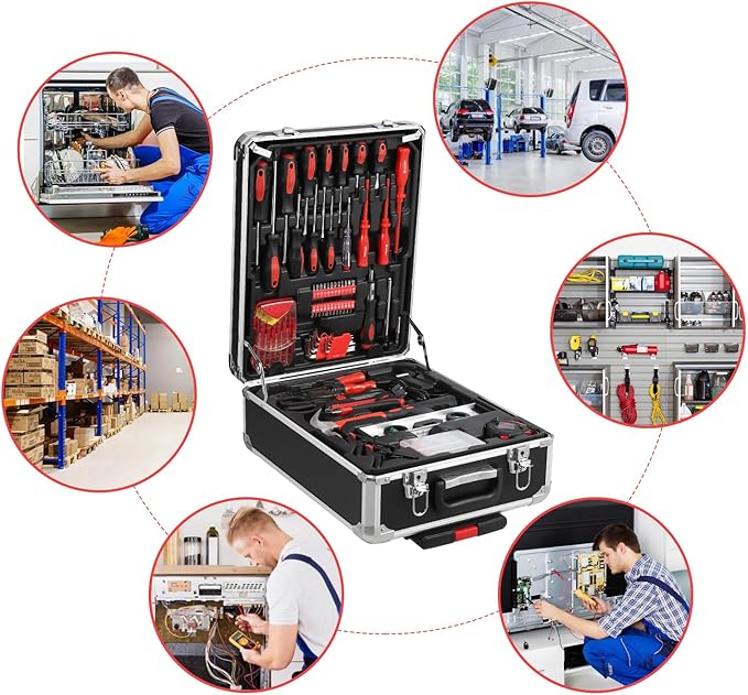 800-Piece Tool Kit with Aluminum Trolley Case, Mechanics Socket Set with Wrenches & Complete Hand Tools, Portable Repair Tool Box for Home, Auto, DIY & Garden Maintenance