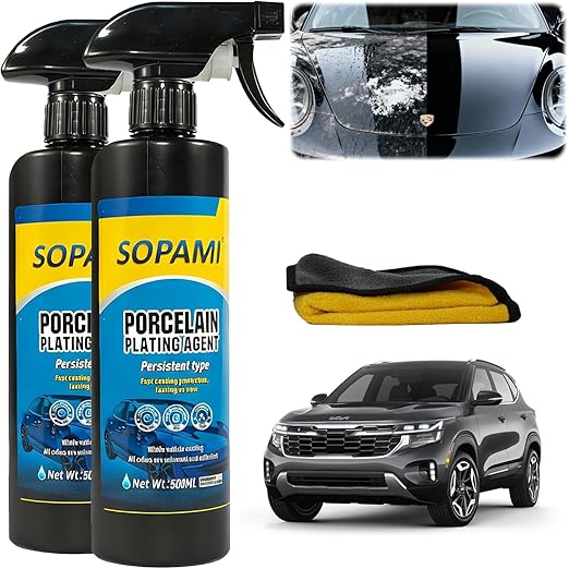 SOPAMI Ceramic Coating Spray (2 Pack), Hydrophobic Car Wax for High Gloss Paint Protection, Water Beading Sealant and Quick Detailer for Paint, Glass, Plastic and Metal