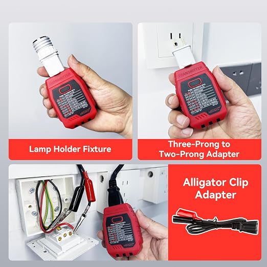 NF-827S Circuit Breaker Locator, GFCI Outlet Tester, Circuit Breaker Finder Tool, 90-120V AC Digital Circuit Finder with NCV Testing and Flashlight, Includes Carrying Case and Adapters