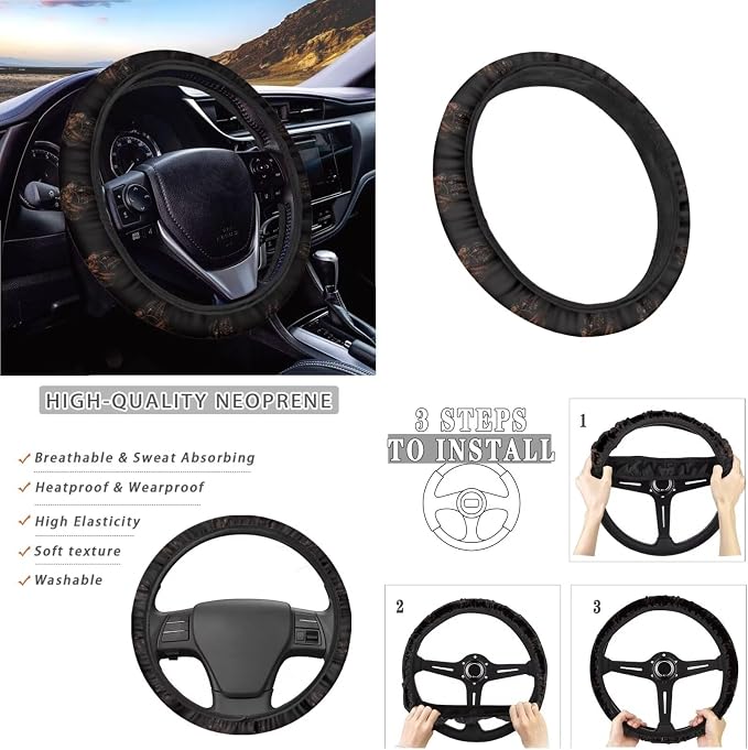 Horse Dreamcatcher Pattern Auto Accessories Set of 13, Car Front and Back Seat Covers Full Set + Steering Wheel Cover + Safe Belt Pad for Car + Coasters with Notch