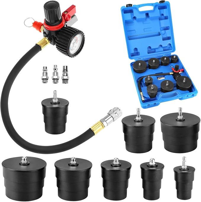 QWORK 9-Piece Turbo Boost Pressure Leakage Tester Set, 1-3/8" - 3-1/2", Compatible with Car Turbo Systems & Cooling System Hoses