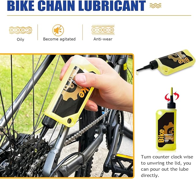 7 in 1 Bike Chain Cleaning Kit, Bike Chain Cleaner includes 350ml Degreaser Spray, 100ml Chain Lube, 4 Brushes & Towel, Bicycle Chain Cleaner for MTB/Road Bicycle