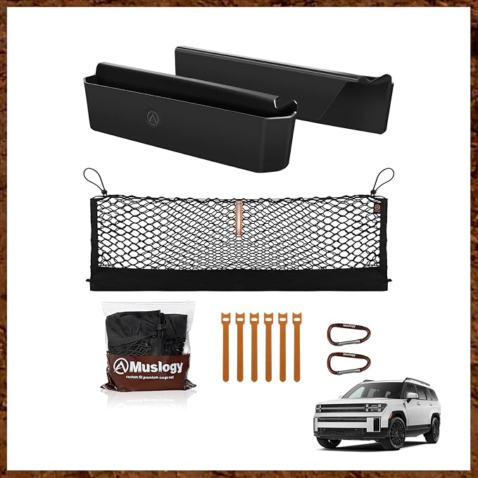 Muslogy Truck Bed Cargo Net & Middle Console Storage Box Compatible with Hyundai Santa Fe 2024 2025 2026