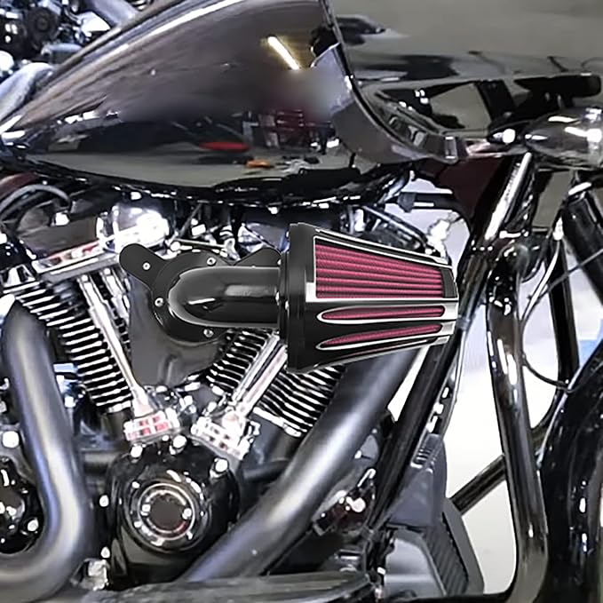 Motorcyle Air Cleaner Filter CNC 90° Forward-Facing Kit Fit for Harley Softail Touring Trike Sportster XL Dyna (Black Housing Red Element, C For Touring 08-16,Softail 16-17,Trike 08-16)