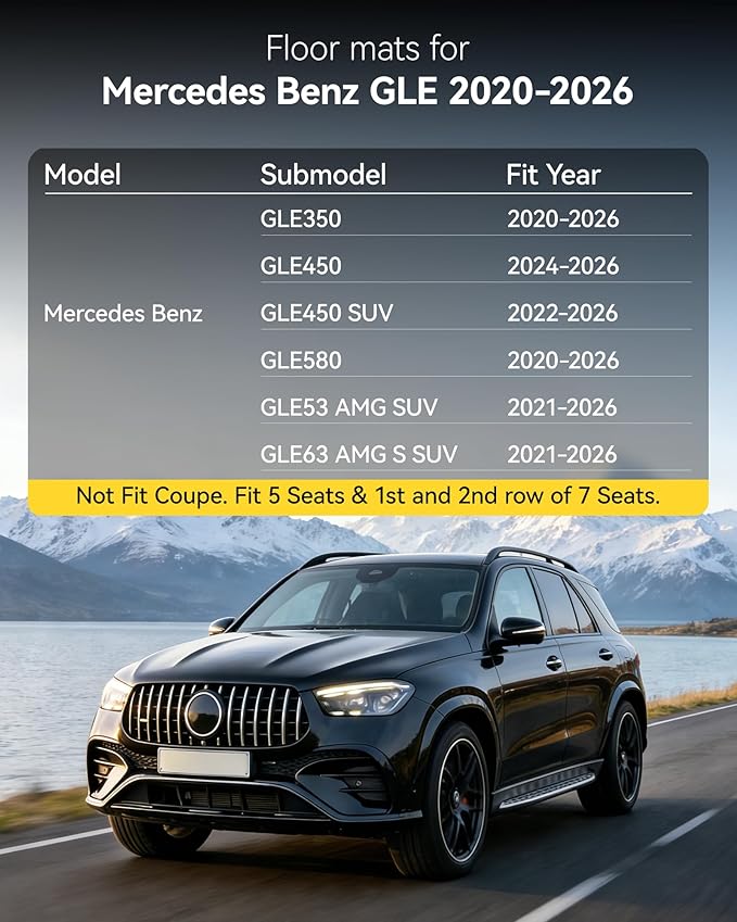 3W Floor Mats(with Carpets) & Cargo Liner Fit for Mercedes Benz GLE 2020-2026 5 Seats SUV, TPE All Weather Custom Fit Floor Liners Carpet and Trunk Mat for Benz GLE Waterproof(Not Fit for Coupe/W167)