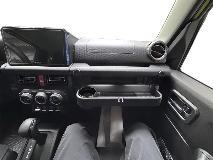 Grab Bar Tray Passenger Side Co-Pilot Handle Expansion Storage Tray Organizer Box Cup Holder Fit for Suzuki Jimny 2019-2025 Interior Accessories (Carbon Fiber Look Ring)