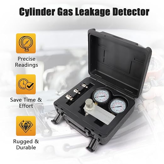 Cylinder Leak Down Tester Kit, Cylinder Gas Leakage Detector | Dual-Gauge 0-100PSI/700kPa CLD200M Cylinder Gas Leakage Detector 10-18mm Spark Plugs Gas Engine Diagnostic Tool, Black