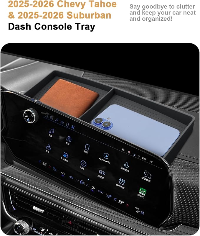 Dash Console Organizer For 2025-2026 Chevy Tahoe/Suburban - Behind Screen Silicone Dashboard Organizer For 2025-2026 Tahoe/Suburban(LS/LT/Z71/RST/Premier/High Country) Accessories Center Console