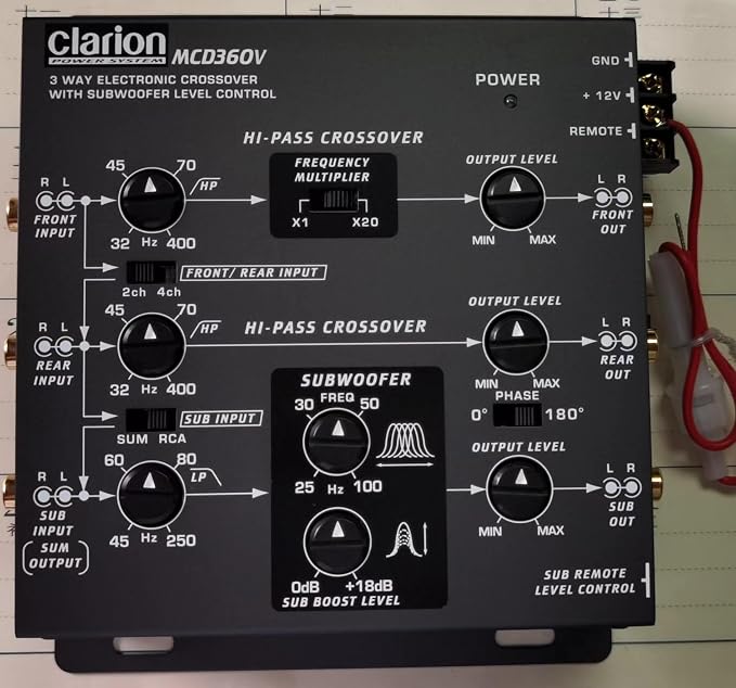 Clarion MCD360V 3-Way 6 Channel RCA Inputs Electronic Crossover with Remote Subwoofer Level Control Adjustable Level Output for Front Rear Subwoofer
