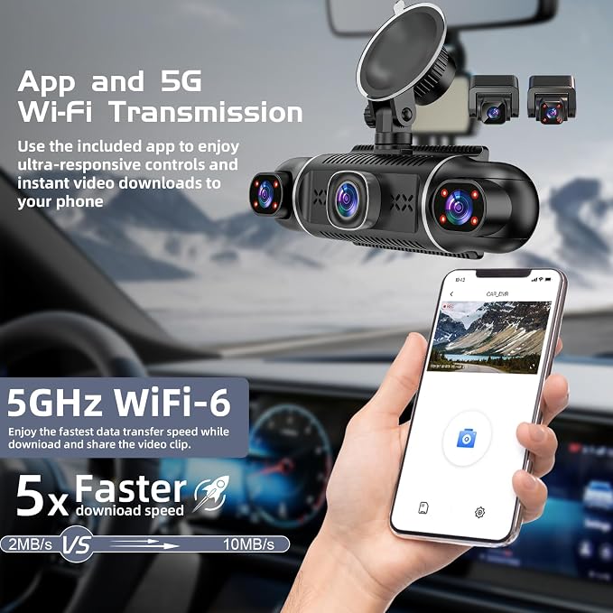 5Channel Dash Cam,Front and Rear, 360° Dash Camera, 2160P/1080P UHD, Super Night Vision with IR LEDs, Built-in 5G WiFi, G-Sensor, 24-Hour Parking Monitoring, Includes 64GB TF Card, 3Inch Screen