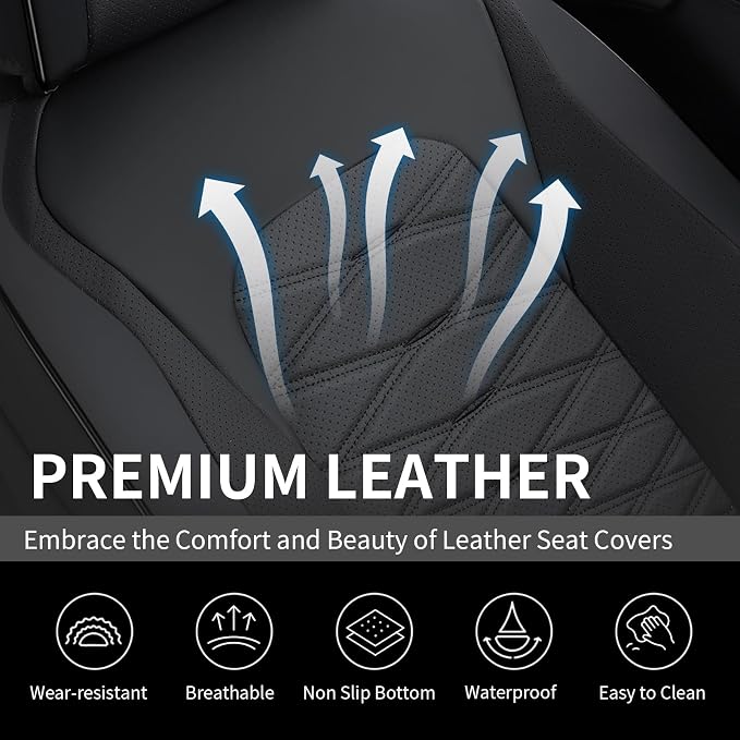 FLORICH Leather Seat Covers, Car Seat Covers Full Set, Car Seat Protector Waterproof, Front and Rear Seat Covers for Cars, Automotive Seat Covers Universal Fit for Most Cars SUV Truck - Black